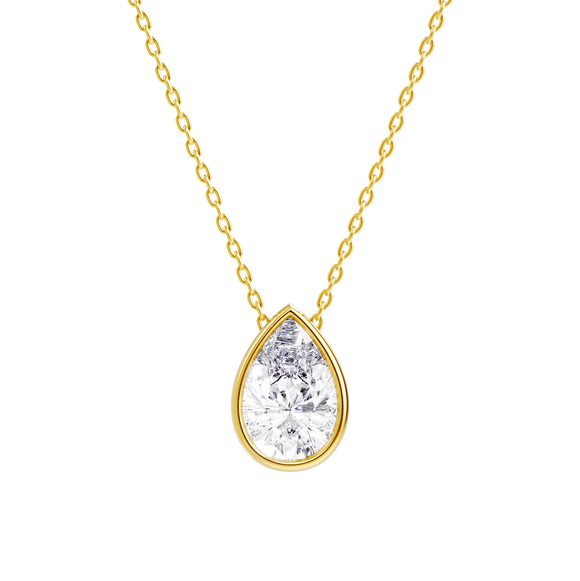 14K Yellow Gold Floating Pear Diamond Bezel Pendant